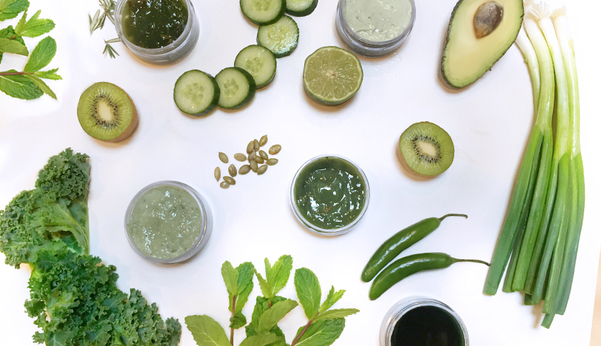 Green fruits and vegetables
